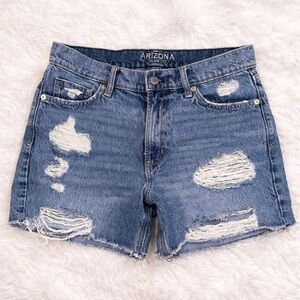 Arizona Jean Co Distressed Denim Shorts Medium Wash Raw Hem Juniors Size 5